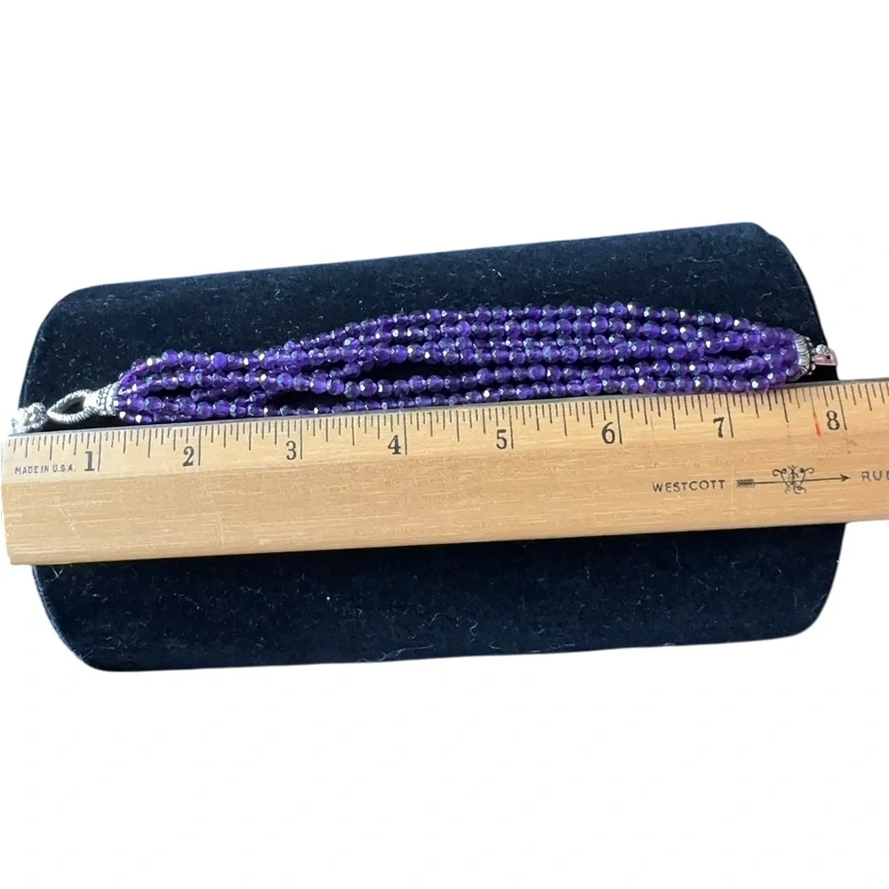 BRACELET BARBARA BIXBY AMETHYST GEMSTONE  FLOWER Multi-Strand SS 18K Box & Pouch